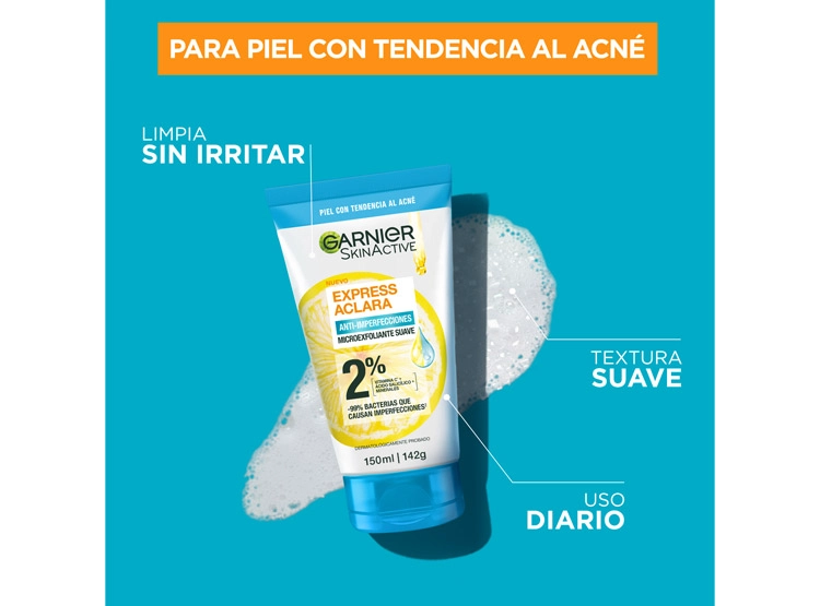 LIMPIADOR FACIAL GARNIER ANTIIMPERFECCIONES PROFUNDO EXPRESS ACLARA 150 ML - 2