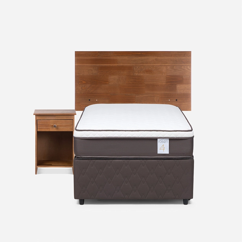 JUEGO DE DORMITORIO ROSEN CAMA DIVAN NEW STYLE 4 PLUS 1.5 PLAZAS GRIS + SET TABOR CAFE - 1