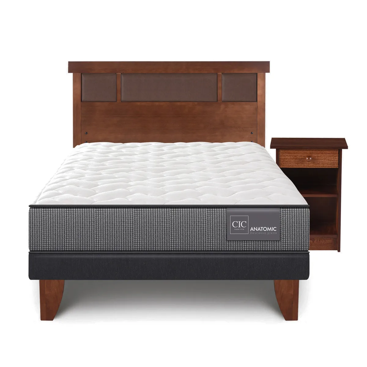 JUEGO DE DORMITORIO CIC CAMA EUROPEA ANATOMIC 1.5 PLAZAS + SET DUBLIN CARAMELO