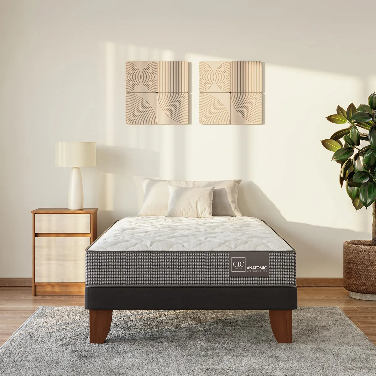 JUEGO DE DORMITORIO CIC CAMA EUROPEA ANATOMIC 1.5 PLAZAS + SET DUBLIN CARAMELO - 7