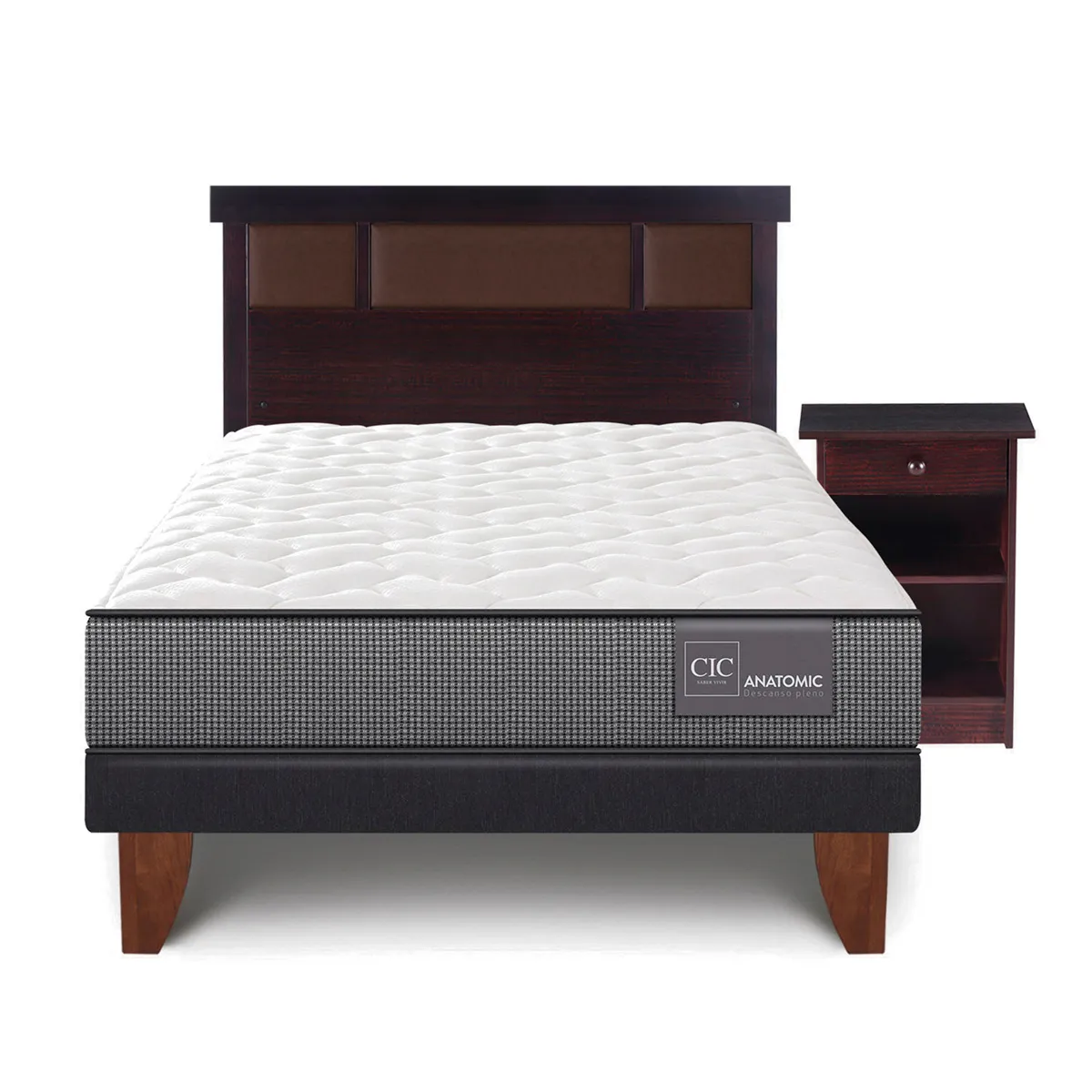 JUEGO DE DORMITORIO CIC CAMA EUROPEA ANATOMIC 1.5 PLAZAS + SET DUBLIN CHOCOLATE - 1