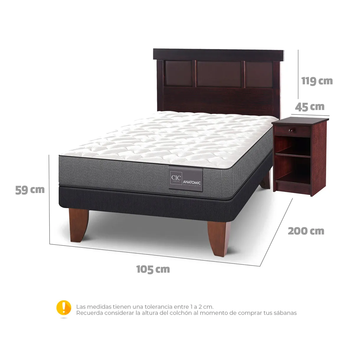 JUEGO DE DORMITORIO CIC CAMA EUROPEA ANATOMIC 1.5 PLAZAS + SET DUBLIN CHOCOLATE - 3