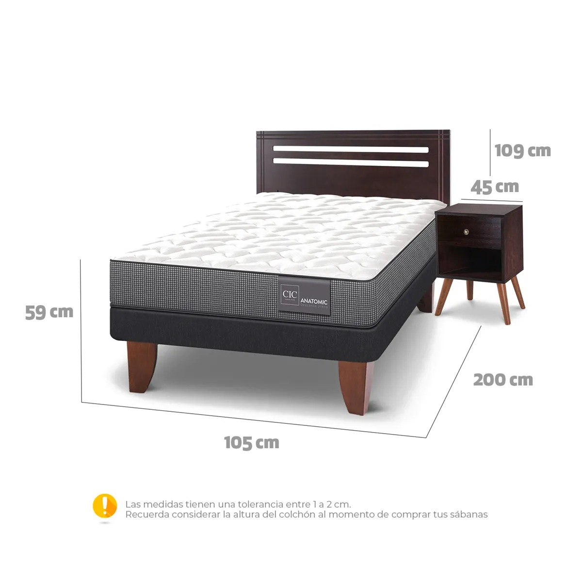 JUEGO DE DORMITORIO CIC CAMA EUROPEA ANATOMIC 1.5 PLAZAS + SET MUNICH - 3