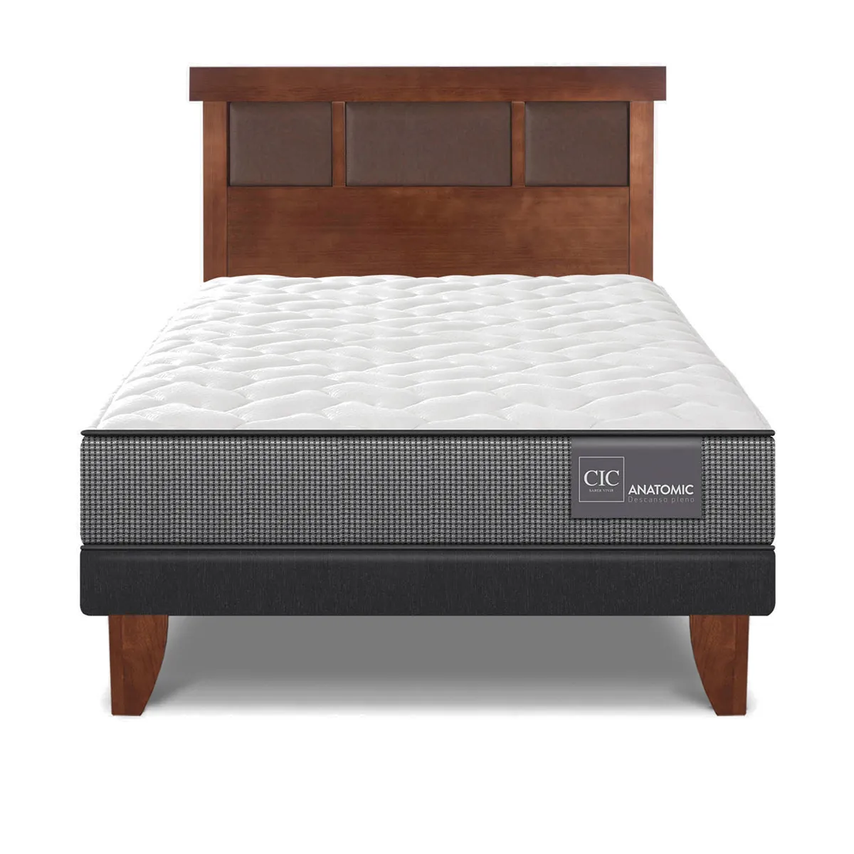 JUEGO DE DORMITORIO CIC CAMA EUROPEA ANATOMIC 1.5 PLAZAS + RESPALDO DUBLIN CARAMELO - 1
