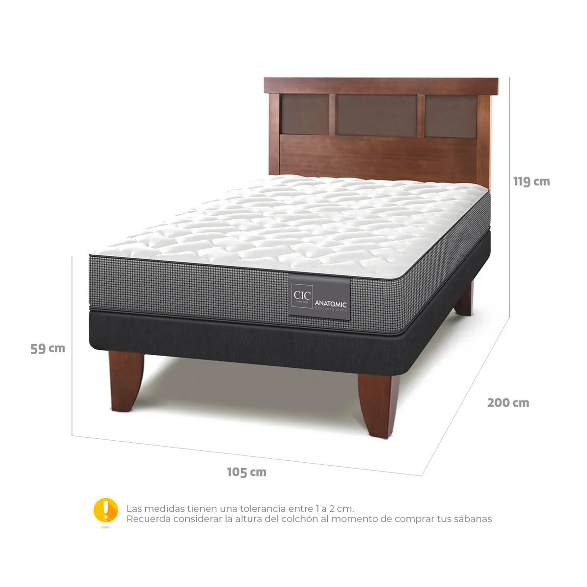 JUEGO DE DORMITORIO CIC CAMA EUROPEA ANATOMIC 1.5 PLAZAS + RESPALDO DUBLIN CARAMELO - 3
