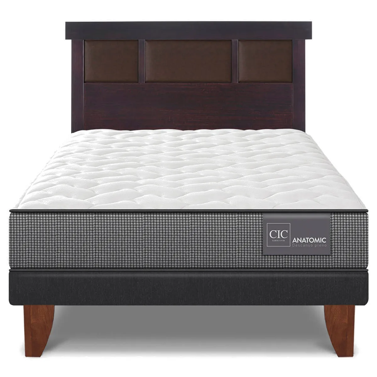 JUEGO DE DORMITORIO CIC CAMA EUROPEA ANATOMIC 1.5 PLAZAS + RESPALDO DUBLIN CHOCOLATE - 1