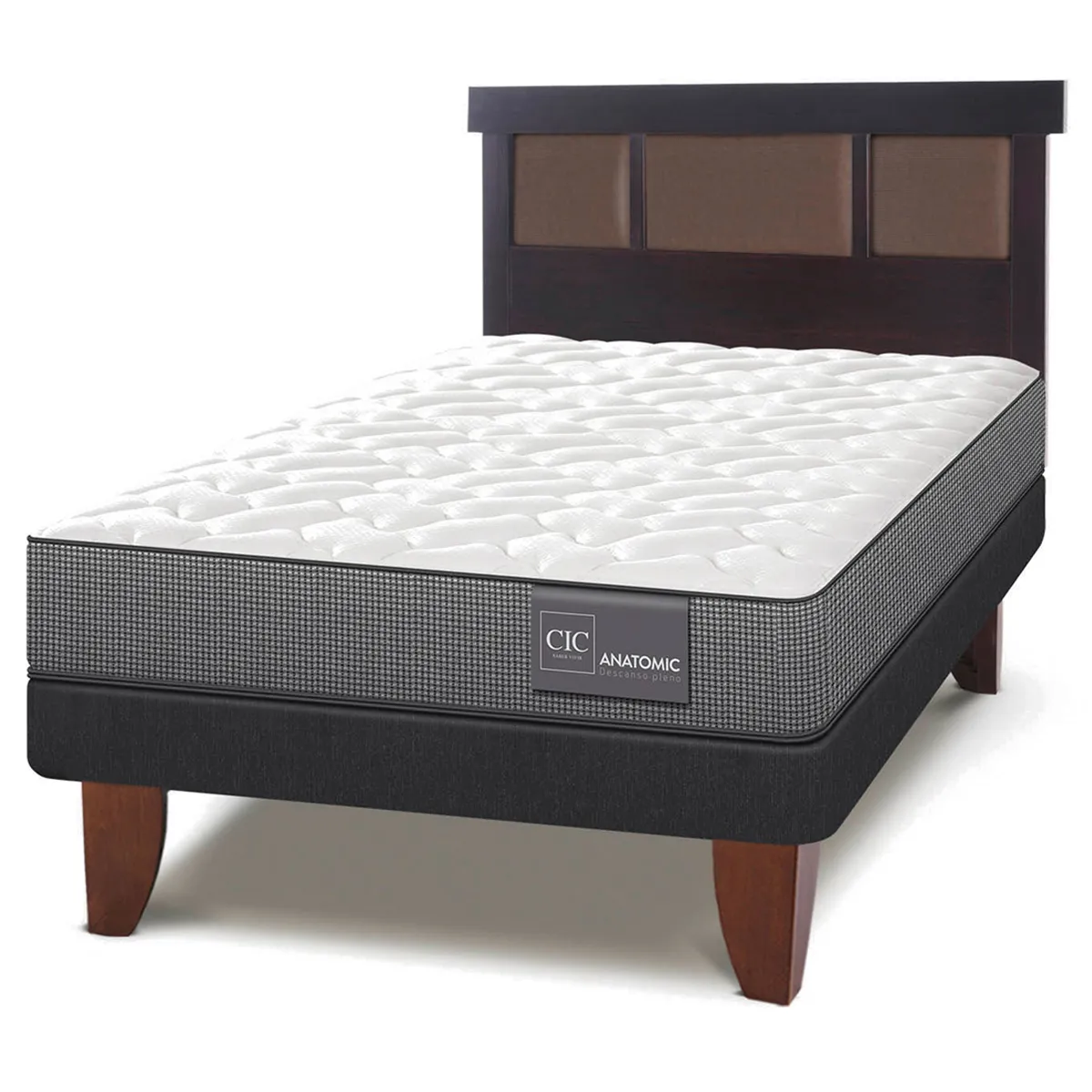 JUEGO DE DORMITORIO CIC CAMA EUROPEA ANATOMIC 1.5 PLAZAS + RESPALDO DUBLIN CHOCOLATE - 2