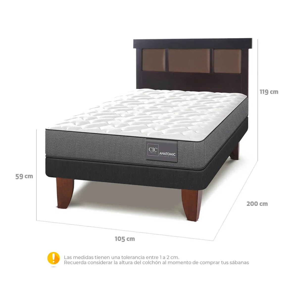 JUEGO DE DORMITORIO CIC CAMA EUROPEA ANATOMIC 1.5 PLAZAS + RESPALDO DUBLIN CHOCOLATE - 3