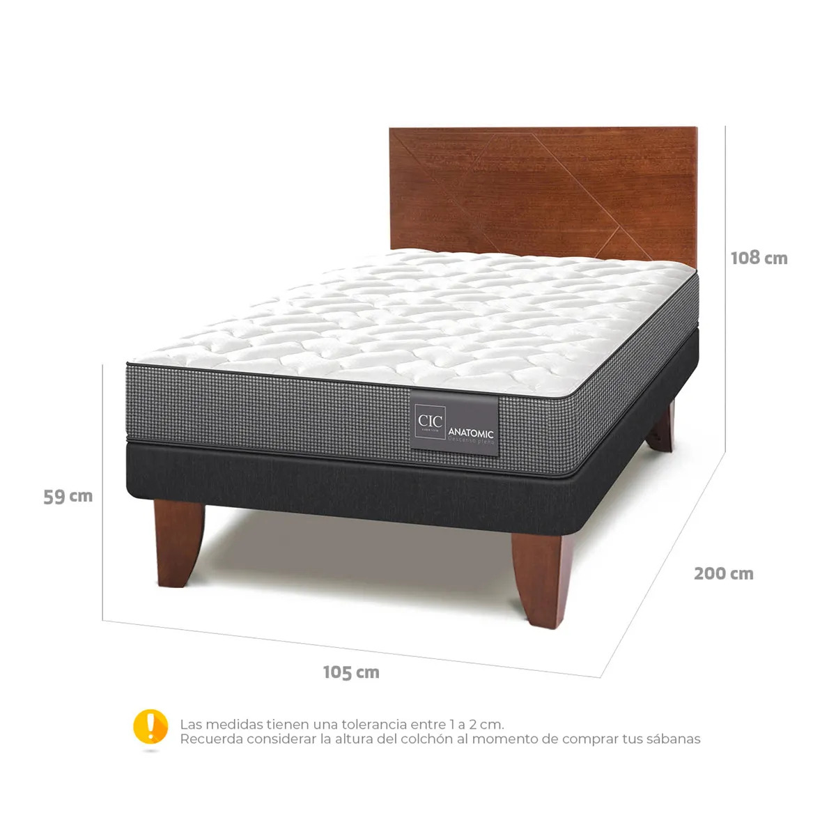 JUEGO DE DORMITORIO CIC CAMA EUROPEA ANATOMIC 1.5 PLAZAS + RESPALDO VILLARRICA - 3