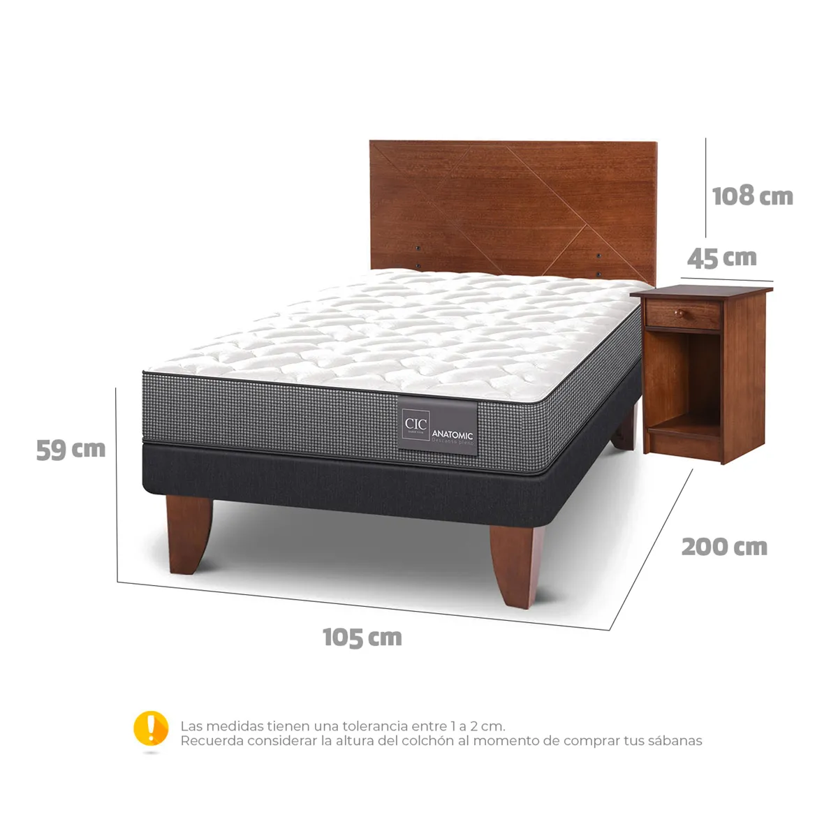 JUEGO DE DORMITORIO CIC CAMA EUROPEA ANATOMIC 1.5 PLAZAS + SET VILLARRICA - 3