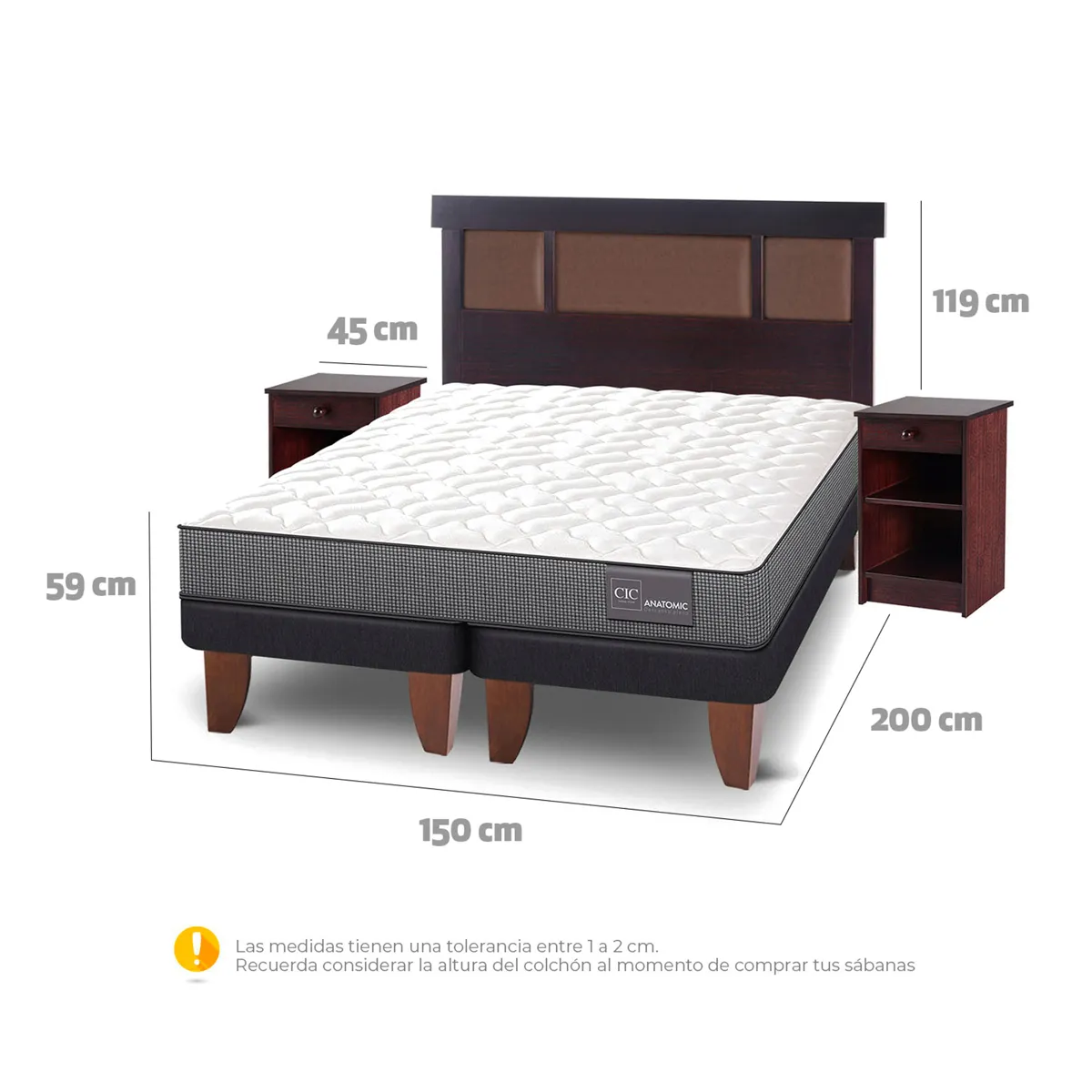 JUEGO DE DORMITORIO CIC CAMA EUROPEA ANATOMIC BD 2 PLAZAS + SET DUBLIN CHOCOLATE - 3