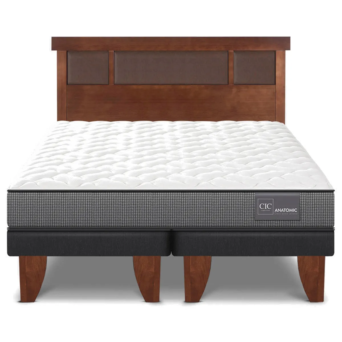 JUEGO DE DORMITORIO CIC CAMA EUROPEA ANATOMIC BD 2 PLAZAS + RESPALDO DUBLIN CARAMELO - 1