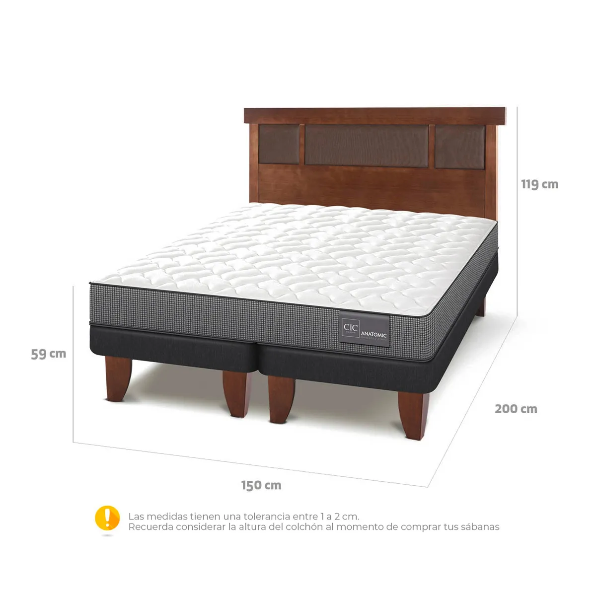 JUEGO DE DORMITORIO CIC CAMA EUROPEA ANATOMIC BD 2 PLAZAS + RESPALDO DUBLIN CARAMELO - 3