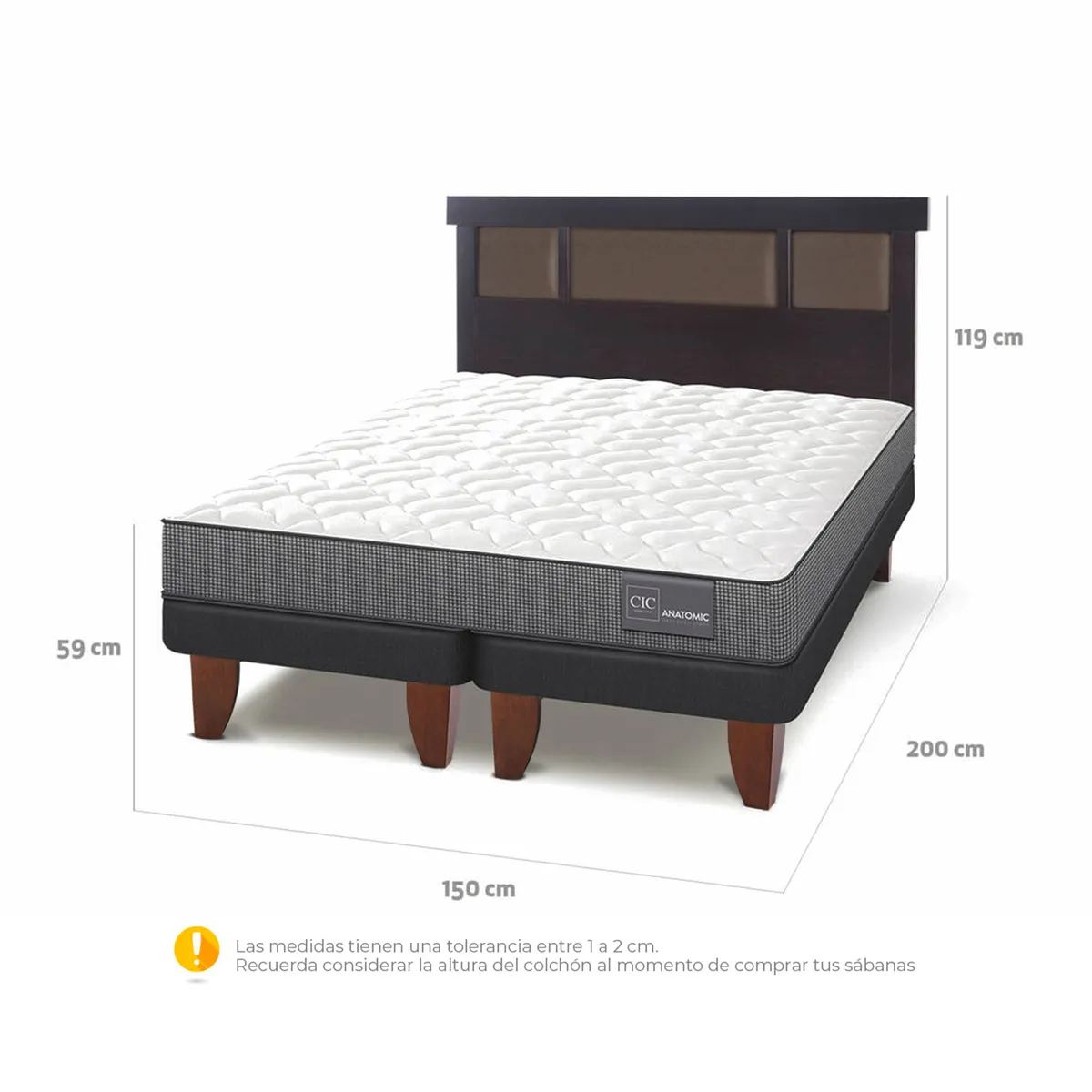 JUEGO DE DORMITORIO CIC CAMA EUROPEA ANATOMIC BD 2 PLAZAS + RESPALDO DUBLIN CHOCOLATE - 3