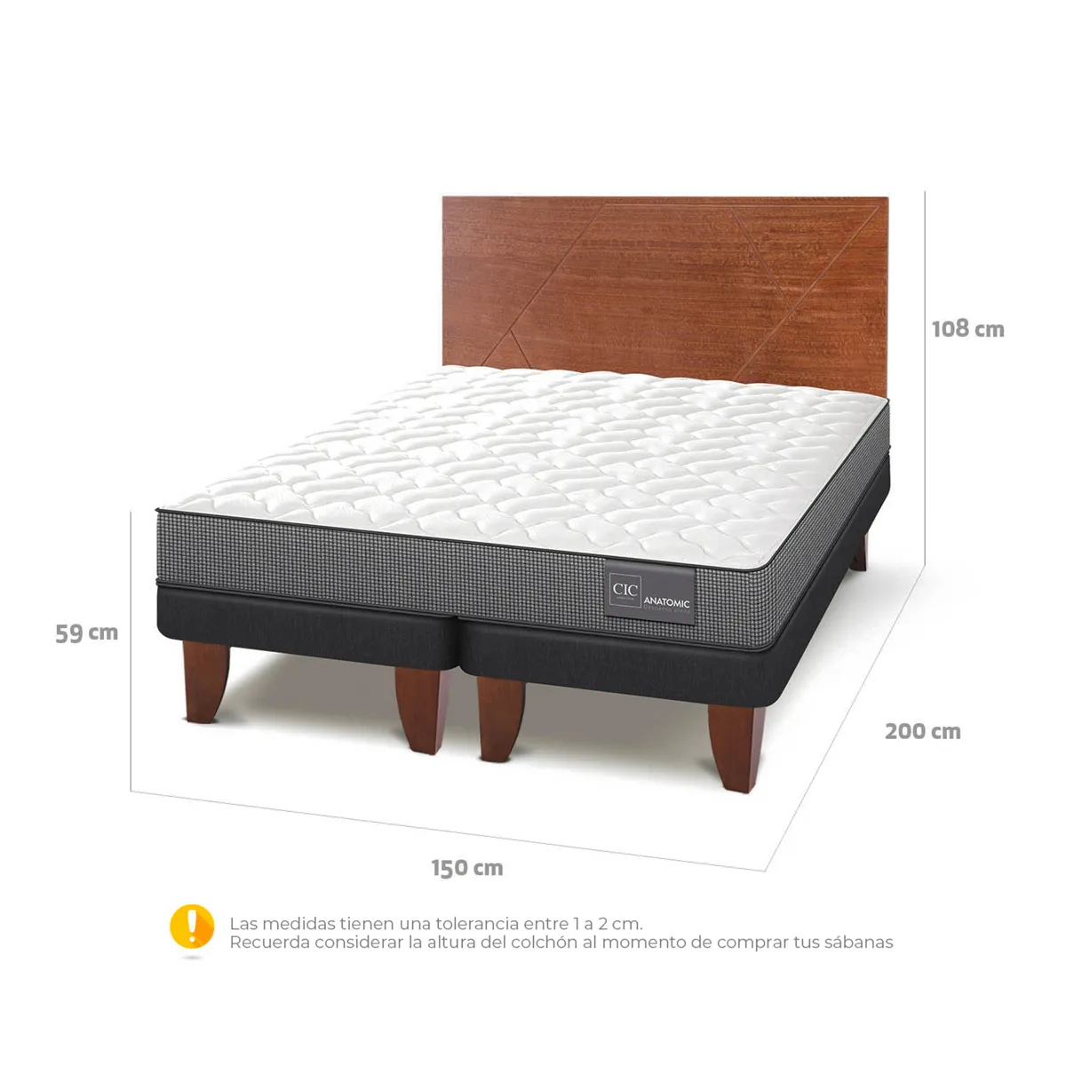 JUEGO DE DORMITORIO CIC CAMA EUROPEA ANATOMIC BD 2 PLAZAS + RESPALDO VILLARRICA - 3
