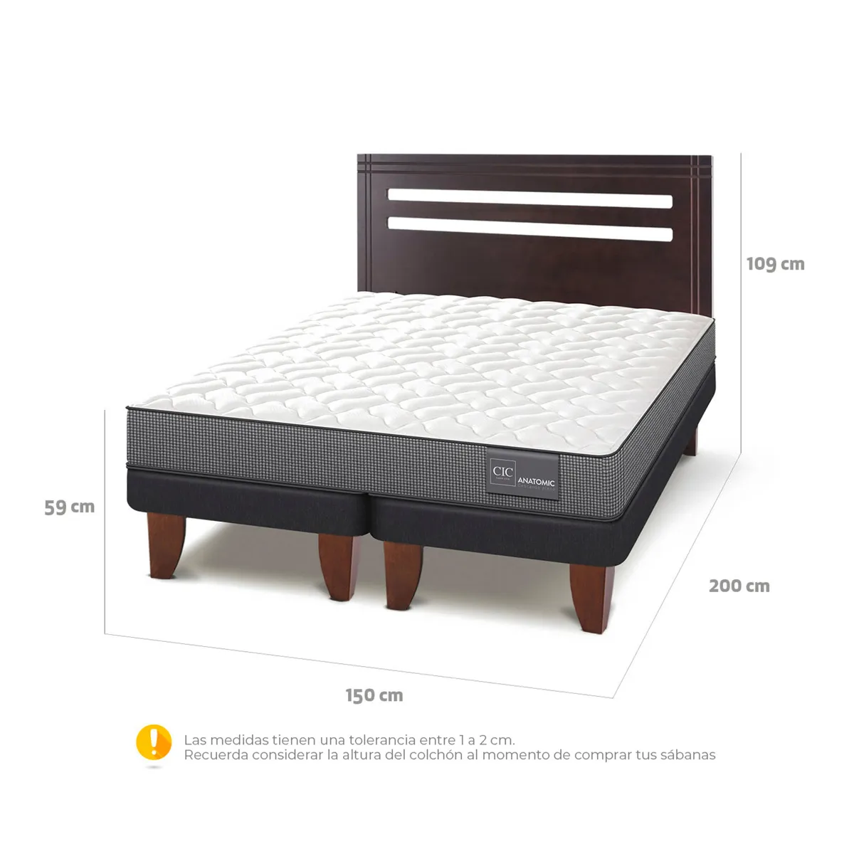 JUEGO DE DORMITORIO CIC CAMA EUROPEA ANATOMIC BD 2 PLAZAS + RESPALDO MUNICH - 3