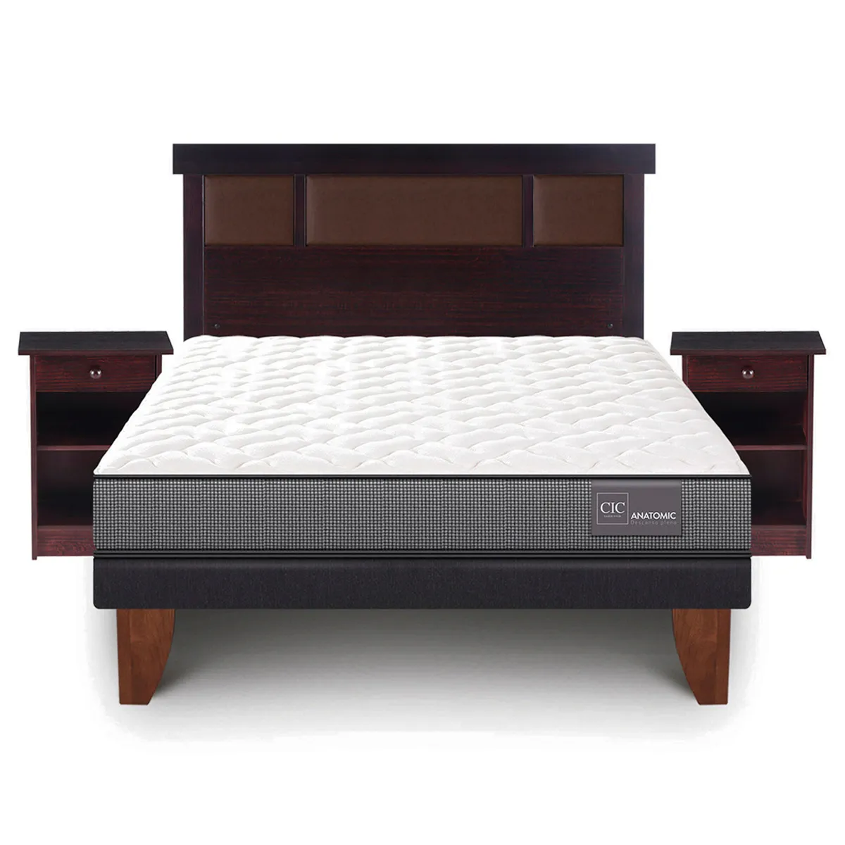 JUEGO DE DORMITORIO CIC CAMA EUROPEA ANATOMIC BN 2 PLAZAS + SET DUBLIN CHOCOLATE - 1