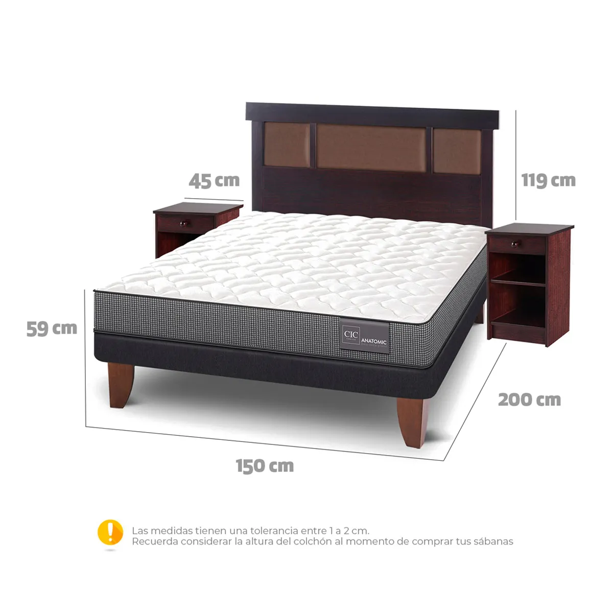 JUEGO DE DORMITORIO CIC CAMA EUROPEA ANATOMIC BN 2 PLAZAS + SET DUBLIN CHOCOLATE - 3