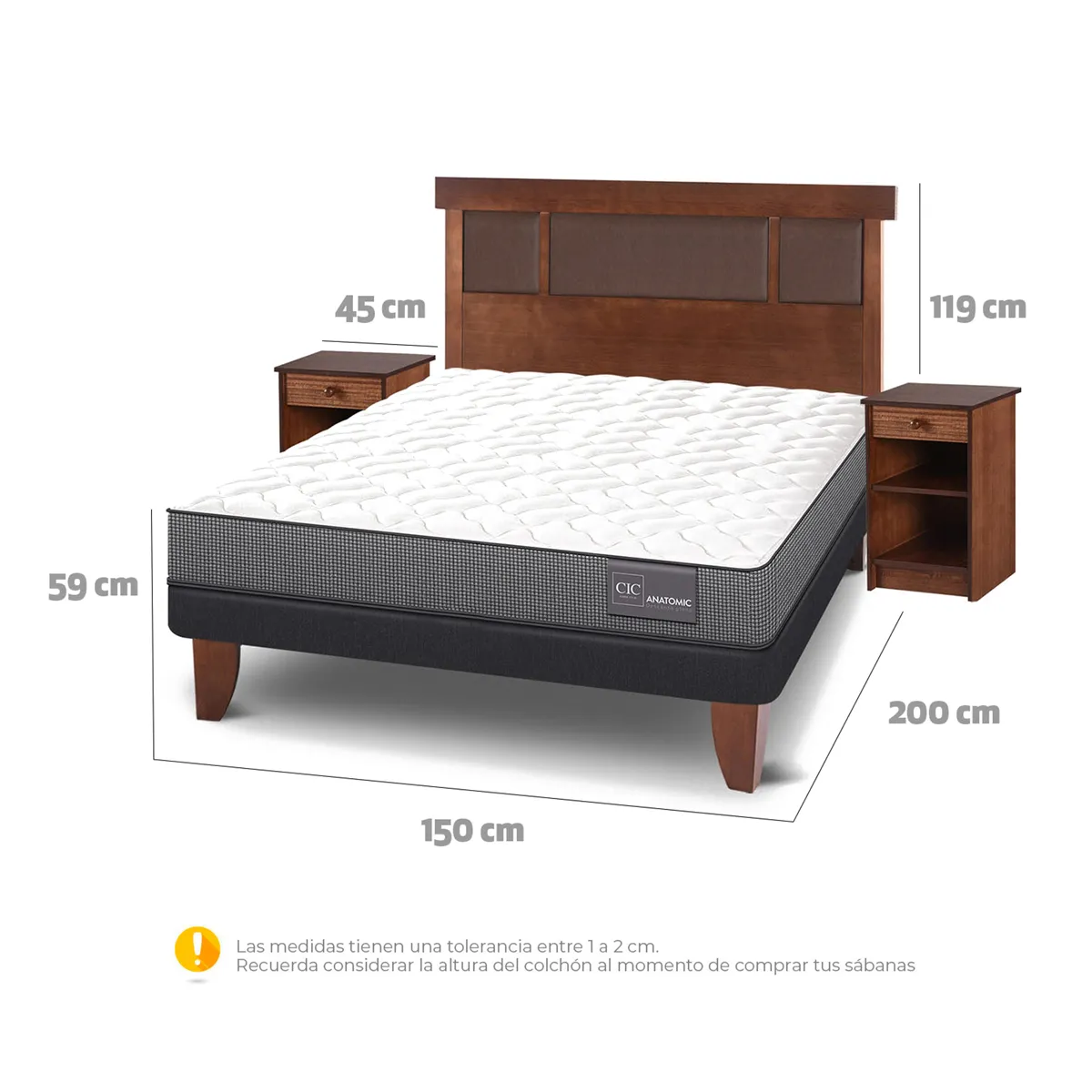 JUEGO DE DORMITORIO CIC CAMA EUROPEA ANATOMIC BN 2 PLAZAS + SET DUBLIN CARAMELO - 3
