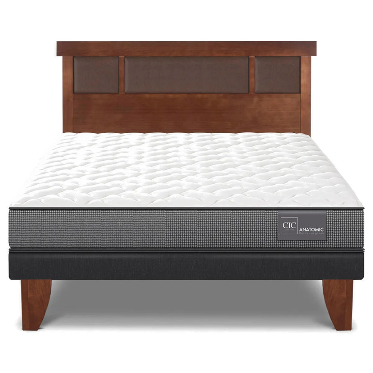 JUEGO DE DORMITORIO CIC CAMA EUROPEA ANATOMIC BN 2 PLAZAS + RESPALDO DUBLIN CARAMELO - 1
