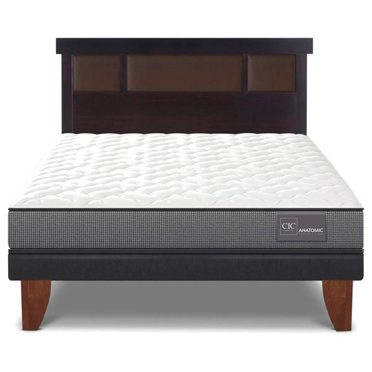 JUEGO DE DORMITORIO CIC CAMA EUROPEA ANATOMIC BN 2 PLAZAS + RESPALDO DUBLIN CHOCOLATE - 1
