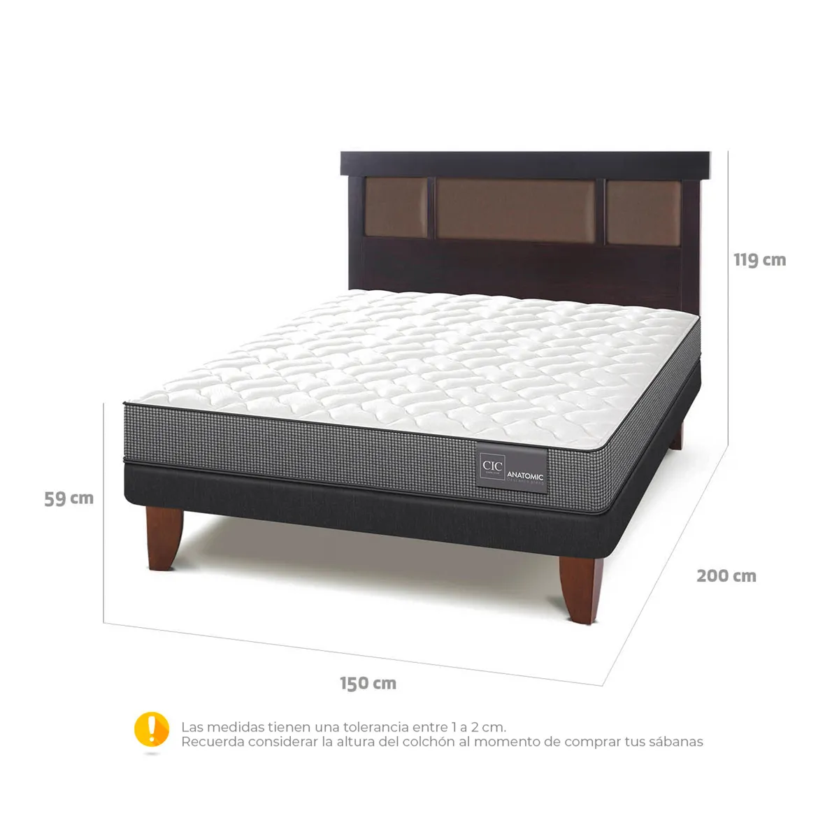 JUEGO DE DORMITORIO CIC CAMA EUROPEA ANATOMIC BN 2 PLAZAS + RESPALDO DUBLIN CHOCOLATE - 3