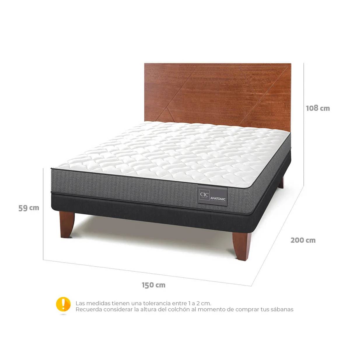 JUEGO DE DORMITORIO CIC CAMA EUROPEA ANATOMIC BN 2 PLAZAS + RESPALDO VILLARRICA - 3