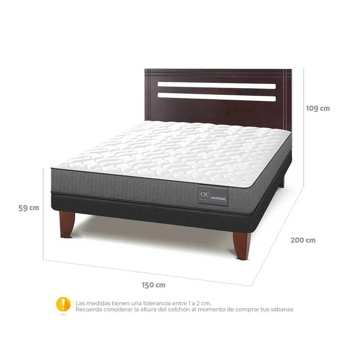 JUEGO DE DORMITORIO CIC CAMA EUROPEA ANATOMIC BN 2 PLAZAS + RESPALDO MUNICH - 3