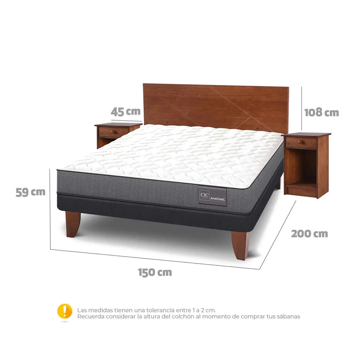 JUEGO DE DORMITORIO CIC CAMA EUROPEA ANATOMIC BN 2 PLAZAS + SET VILLARRICA - 3