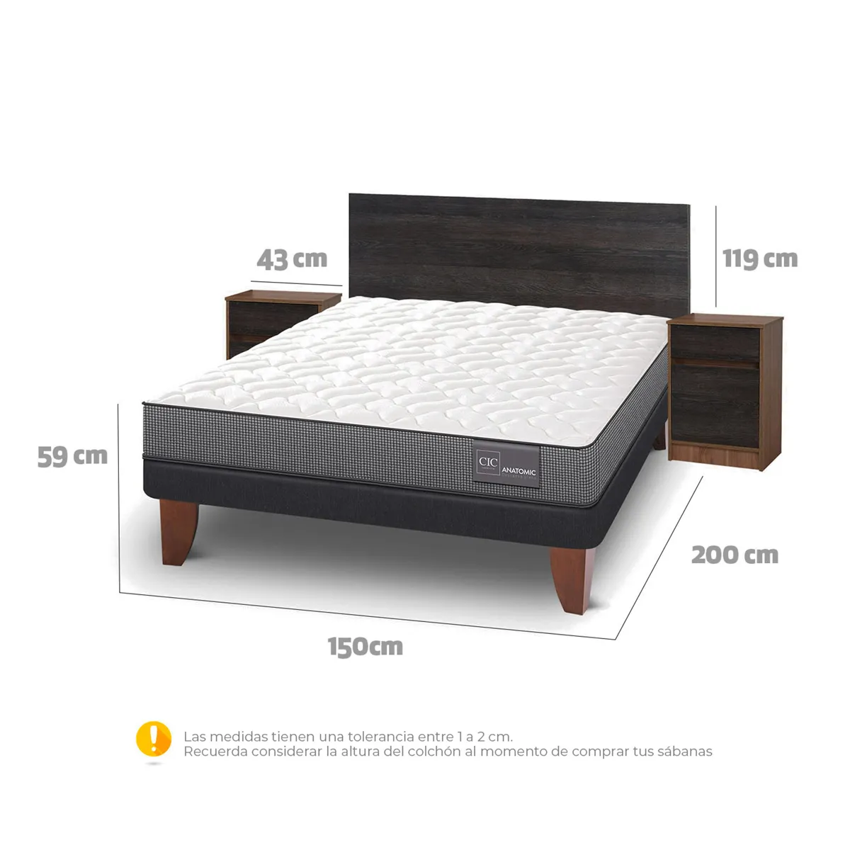 JUEGO DE DORMITORIO CIC CAMA EUROPEA ANATOMIC BN 2 PLAZAS + SET ESPRESSO - 3