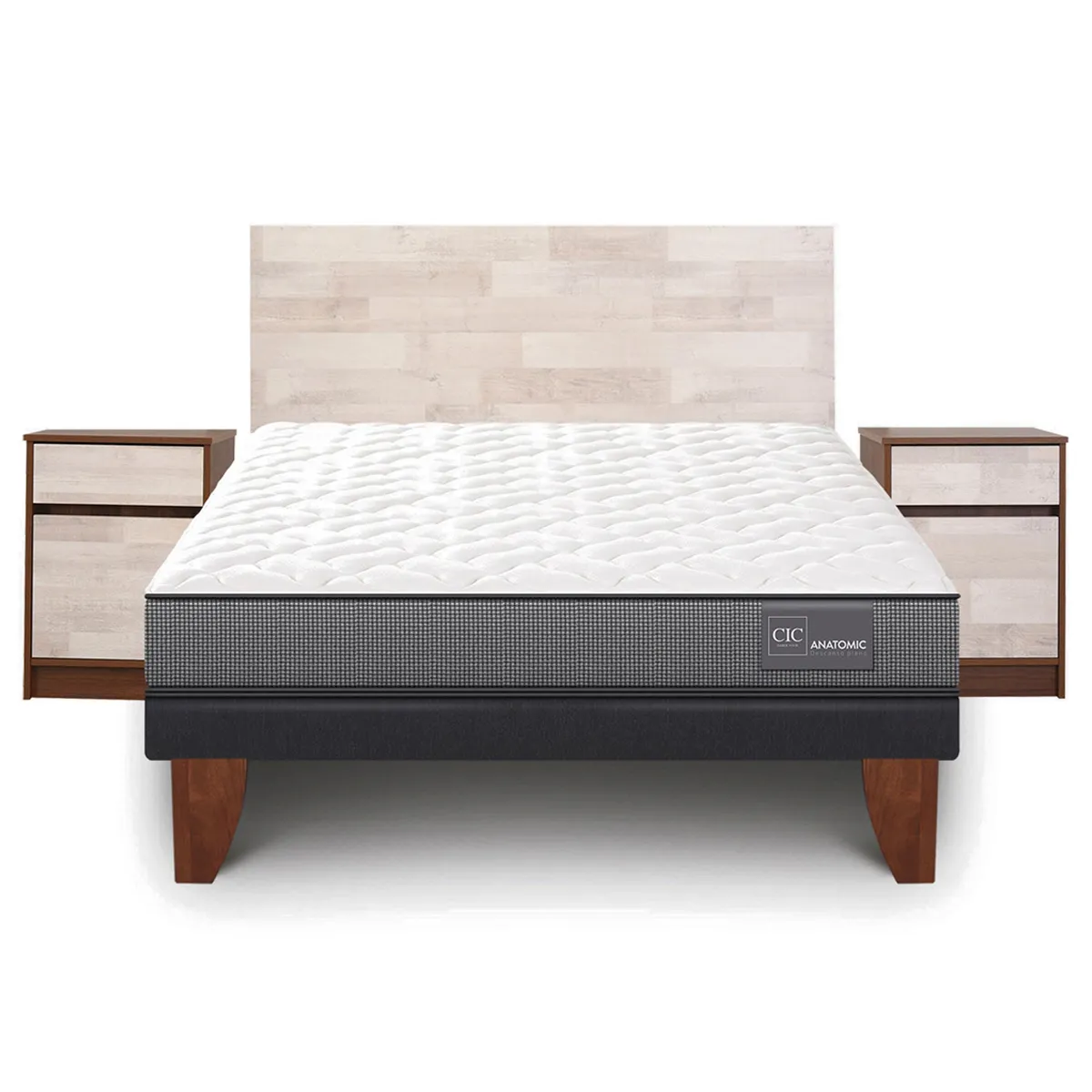 JUEGO DE DORMITORIO CIC CAMA EUROPEA ANATOMIC BN 2 PLAZAS + SET LEGNO - 1