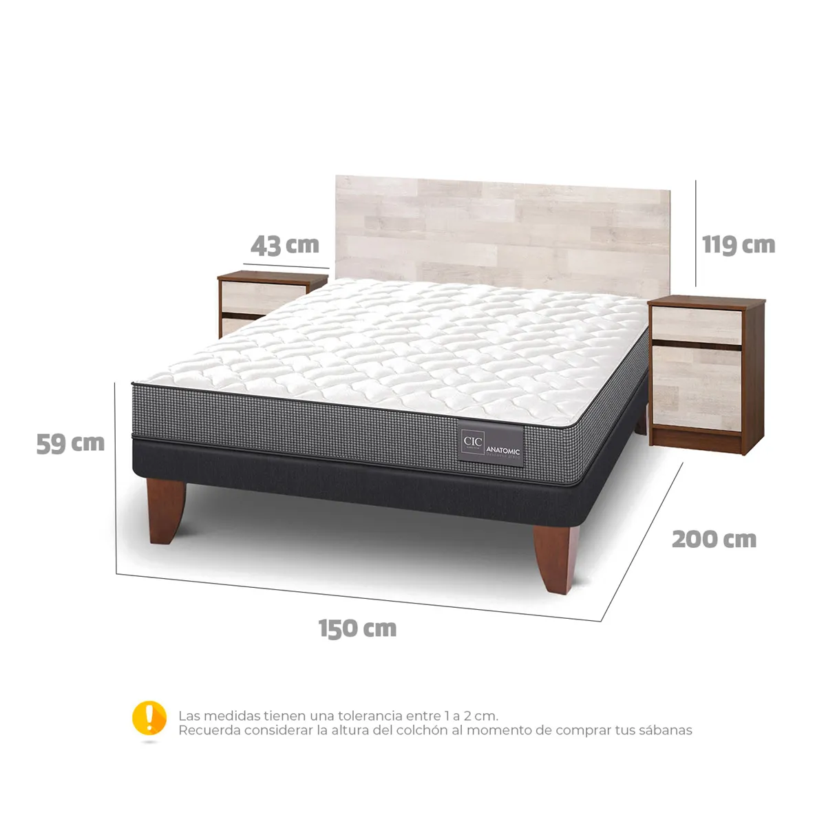 JUEGO DE DORMITORIO CIC CAMA EUROPEA ANATOMIC BN 2 PLAZAS + SET LEGNO - 3