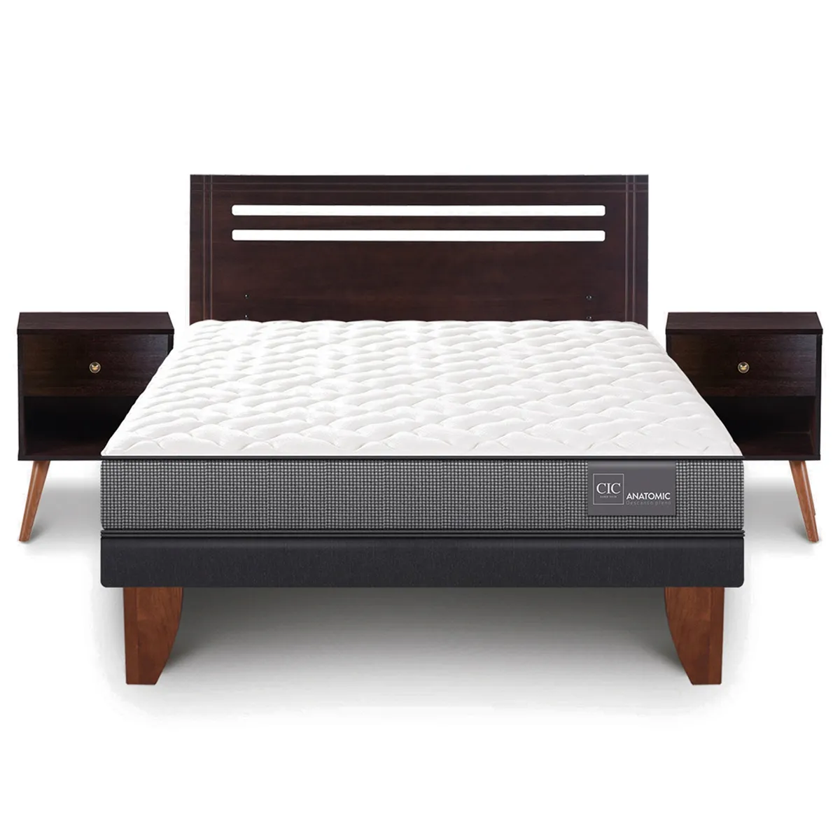JUEGO DE DORMITORIO CIC CAMA EUROPEA ANATOMIC BN 2 PLAZAS + SET MUNICH - 1