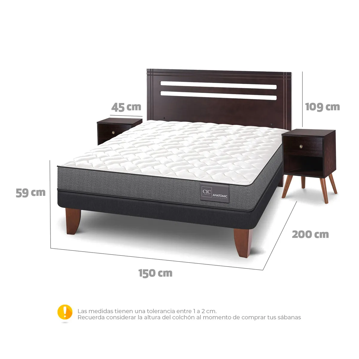 JUEGO DE DORMITORIO CIC CAMA EUROPEA ANATOMIC BN 2 PLAZAS + SET MUNICH - 3