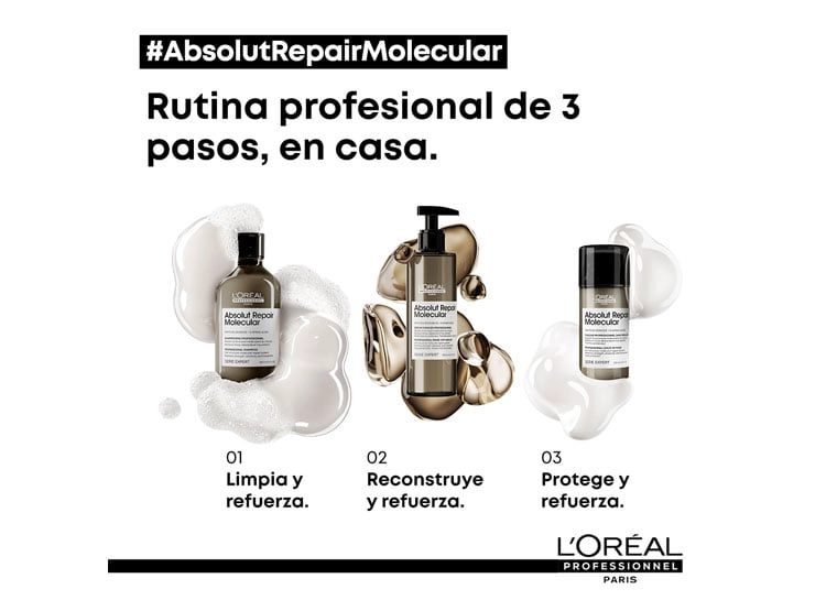 SHAMPOO L'ORÉAL PROFESSIONNEL SIN SULFATOS REPARACIÓN MOLECULAR PROFUNDA CABELLO DAÑADO ABSOLUT 300 ML - 5