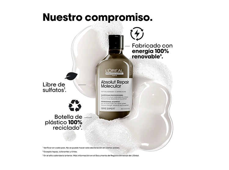 SHAMPOO L'ORÉAL PROFESSIONNEL SIN SULFATOS REPARACIÓN MOLECULAR PROFUNDA CABELLO DAÑADO ABSOLUT 300 ML - 7