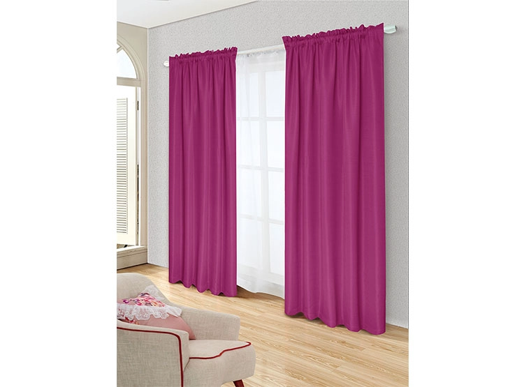 SET CORTINAS DORAL TABATHA RUSTICO PASADOR FUCSIA - 1