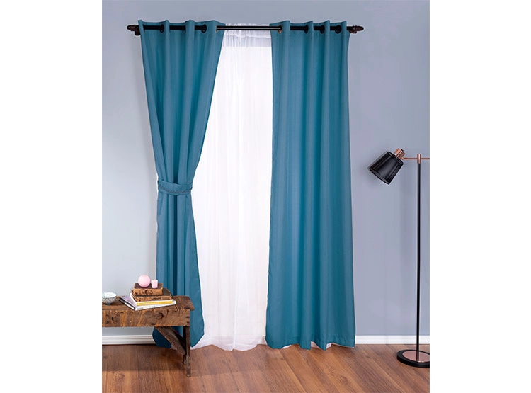 SET CORTINAS DORAL RUSTICO ARGOLLA AZUL