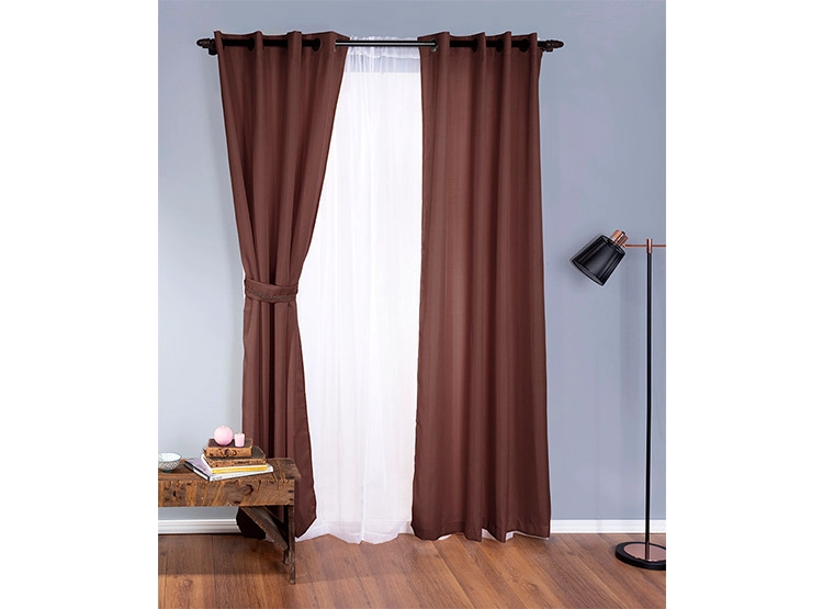 SET CORTINAS DORAL RUSTICO ARGOLLA CAFE - 1