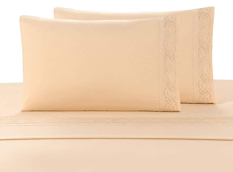 JUEGO DE SÁBANAS ILLUSIONS MF BLONDE 2 PLAZAS BEIGE BORDADO - 1