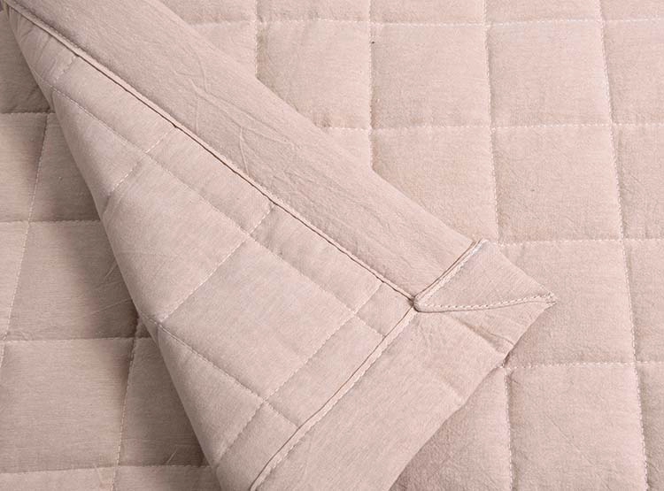 CUBRECAMA QUILT FABRICS 2 PLAZAS ALGODÓN BEIGE LISO OXFORD - 3