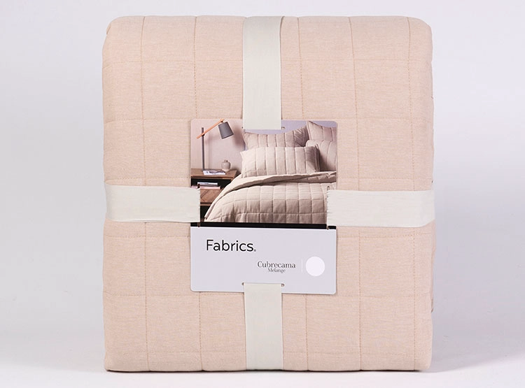 CUBRECAMA QUILT FABRICS 2 PLAZAS ALGODÓN BEIGE LISO OXFORD - 4