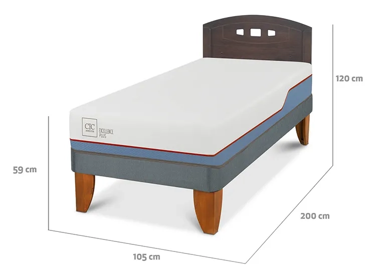 JUEGO DE DORMITORIO CIC CAMA EUROPEA GALES EXCELLENCE PLUS 1.5 PLAZAS + RESPALDO GRIS - 3