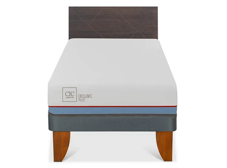 JUEGO DE DORMITORIO CIC CAMA EUROPEA VILLARRICA EXCELLENCE PLUS 1.5 PLAZAS + RESPALDO GRIS - 1