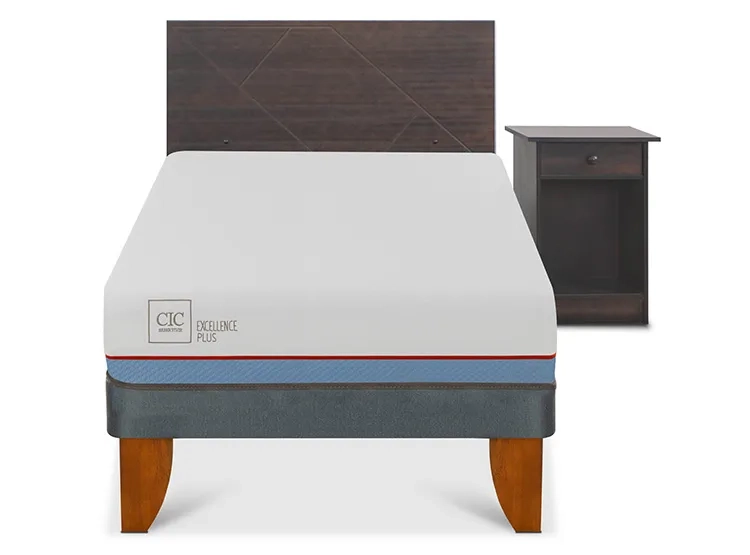 JUEGO DE DORMITORIO CIC CAMA EUROPEA VILLARRICA EXCELLENCE PLUS 1.5 PLAZAS + SET GRIS - 1