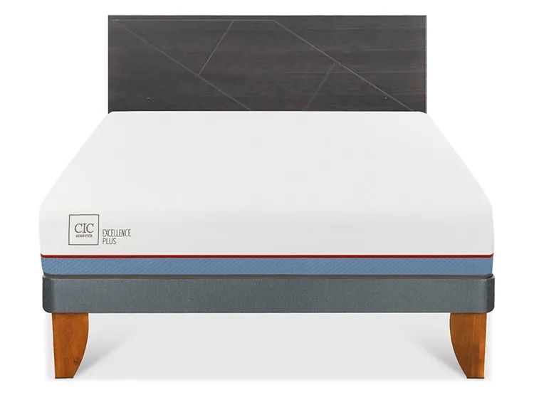 JUEGO DE DORMITORIO CIC CAMA EUROPEA EXCELLENCE PLUS BN 2 PLAZAS + RESPALDO VILLARRICA GRIS - 1