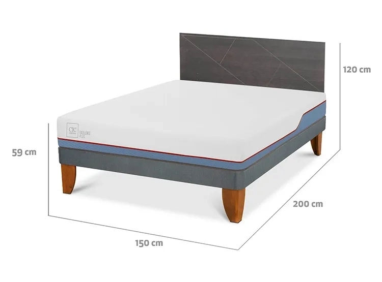 JUEGO DE DORMITORIO CIC CAMA EUROPEA EXCELLENCE PLUS BN 2 PLAZAS + RESPALDO VILLARRICA GRIS - 3