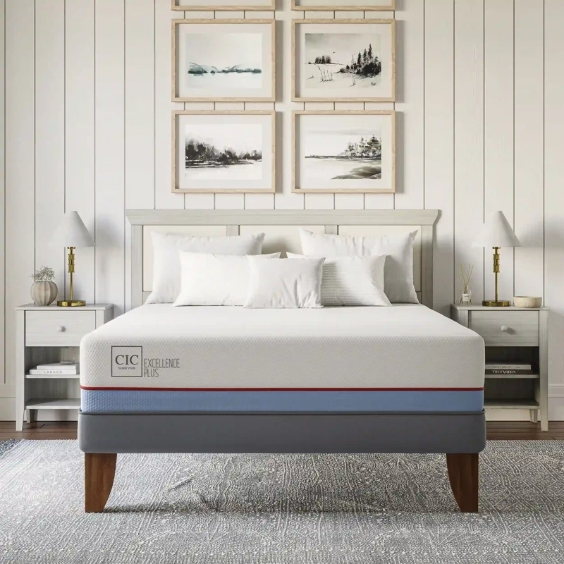 JUEGO DE DORMITORIO CIC CAMA EUROPEA EXCELLENCE PLUS BN 2 PLAZAS + RESPALDO VILLARRICA GRIS - 8