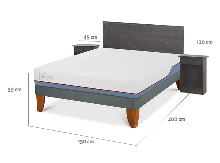 JUEGO DE DORMITORIO CIC CAMA EUROPEA EXCELLENCE PLUS BN 2 PLAZAS + SET VILLARRICA GRIS - 3