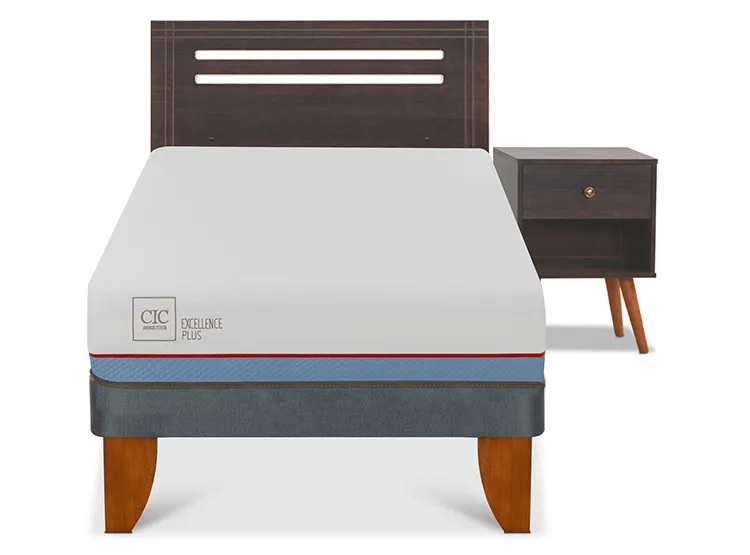 JUEGO DE DORMITORIO CIC CAMA EUROPEA MUNICH EXCELLENCE PLUS 1.5 PLAZAS + RESPALDO GRIS - 1